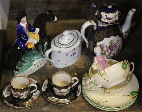 Doulton figure, Staffs Dick Turpin Doulton dinner wares, scale blue coffee pot, etc(-)